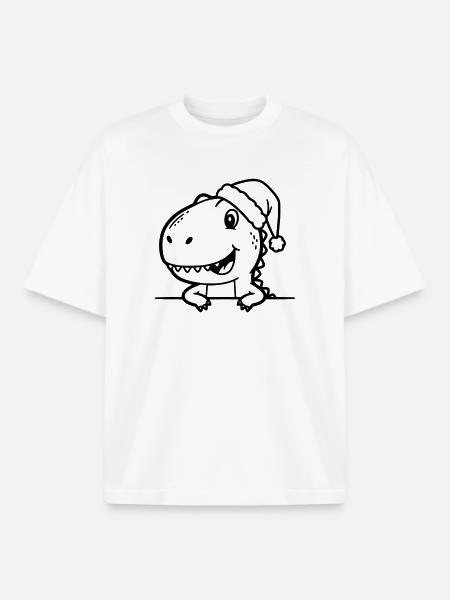 Cute cartoon dino with Santa hat - Boxy Heavyweight Unisex Organic T-Shirt by Stanley/Stella - white