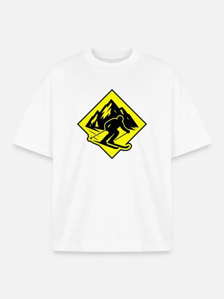 Ski Sport Silhouette Mountains - Boxy Heavyweight Unisex Organic T-Shirt by Stanley/Stella - white