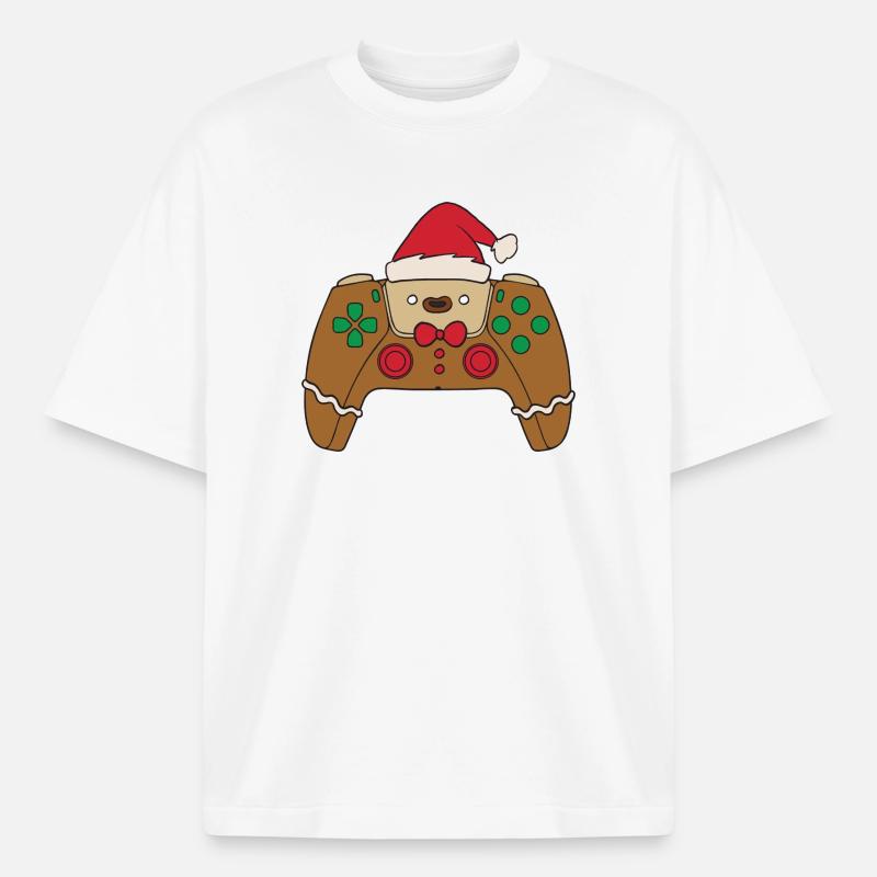 Gingerbread Video Game Controller Christmas Player - Boxy Heavyweight Unisex Organic T-Shirt by Stanley/Stella - white