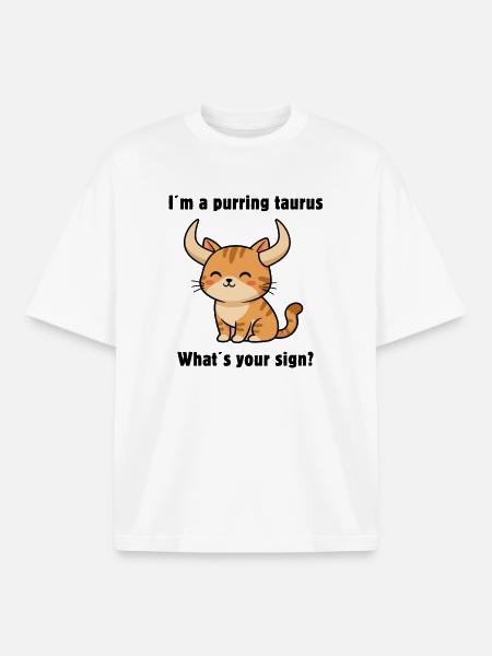 Cute Taurus Cat – Strong Zodiac Sign Motif - Boxy Heavyweight Unisex Organic T-Shirt by Stanley/Stella - white
