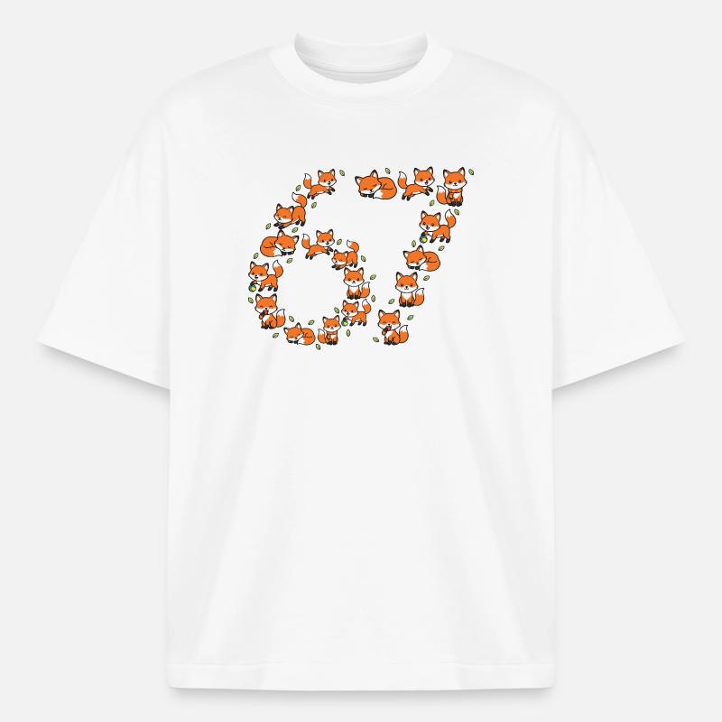 Fox Ring Pattern 67 Meme - Boxy Heavyweight Unisex Organic T-Shirt by Stanley/Stella - white