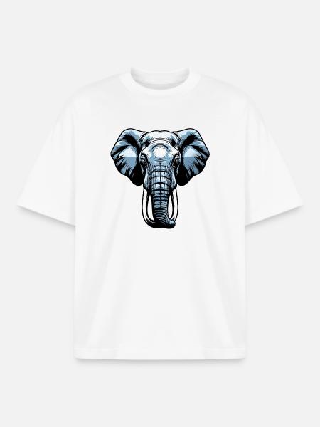 Blue Elephant Head Vector - Boxy Heavyweight Unisex Organic T-Shirt by Stanley/Stella - white