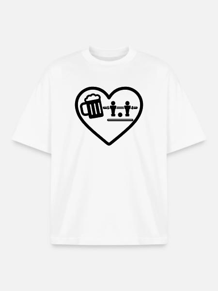 Heart Beer Foosball Humor - Boxy Heavyweight Unisex Organic T-Shirt by Stanley/Stella - white