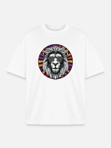 Lion with sunglasses - Boxy Heavyweight Unisex Organic T-Shirt by Stanley/Stella - white