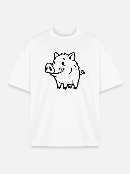 Wildschwein Comic Outline Ausmalen - Boxy Heavyweight Unisex Organic T-Shirt von Stanley/Stella - Weiß