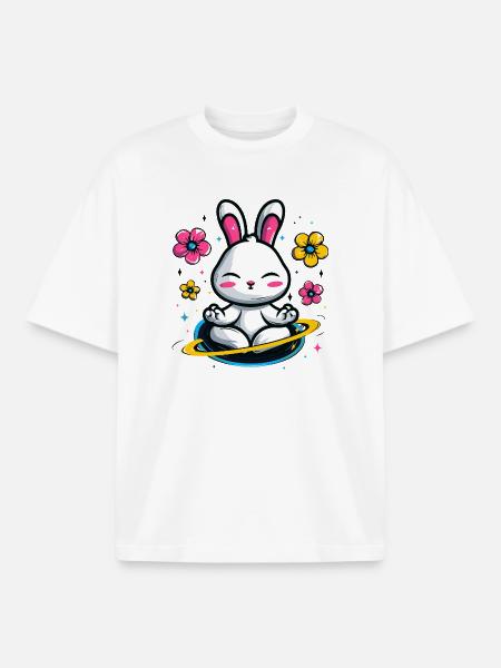 Moon Bunny in the Flower Circle - Boxy Heavyweight Unisex Organic T-Shirt by Stanley/Stella - white