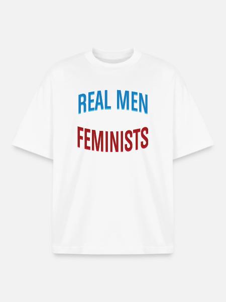 Rigtige mænd er feminister ligestillingserklæring Tee - Stanley/Stella unisex boxy heavyweight T-shirt økologisk - hvid