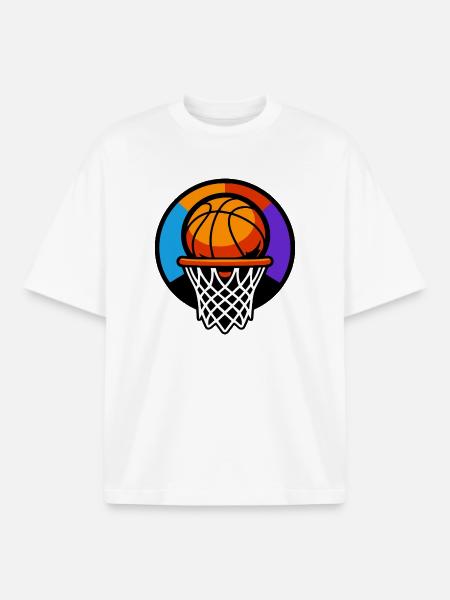 Basketball Hoop Ball Icon Graphic - Boxy Heavyweight Unisex Organic T-Shirt by Stanley/Stella - white