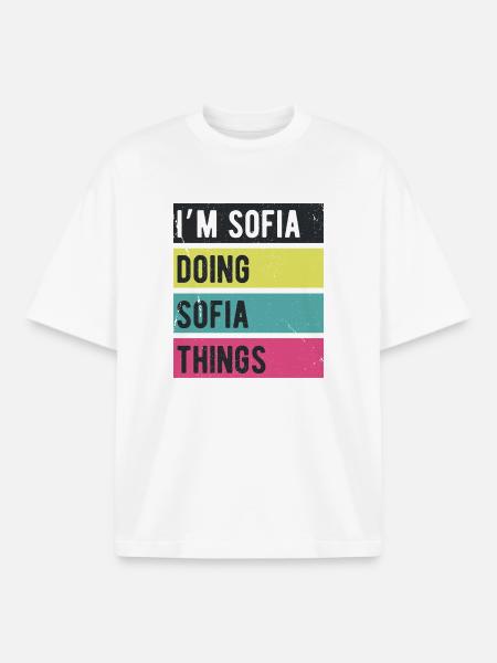 Jeg er Sofia som gjør Sofia-ting i retrofarger - Unisex boxy heavyweight T-skjorte økologisk Stanley/Stella - hvit