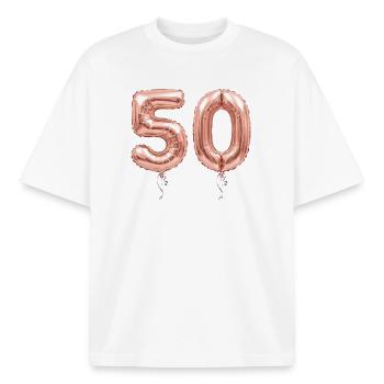 50. Geburtstag Rose Gold Luftballon - 50 Jahre - Boxy Heavyweight Unisex Organic T-Shirt von Stanley/Stella - Weiß - Vorne - AI Model Male 185 light (185cm) & AI Model Female 172 dark (172cm)