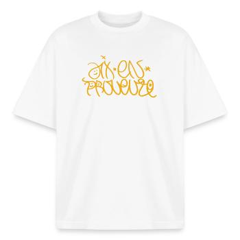 Traditionelles Aix-en-Provence Souvenir T-Shirt - Boxy Heavyweight Unisex Organic T-Shirt von Stanley/Stella - Weiß - Vorne - AI Model Male 185 light (185cm) & AI Model Female 172 dark (172cm)
