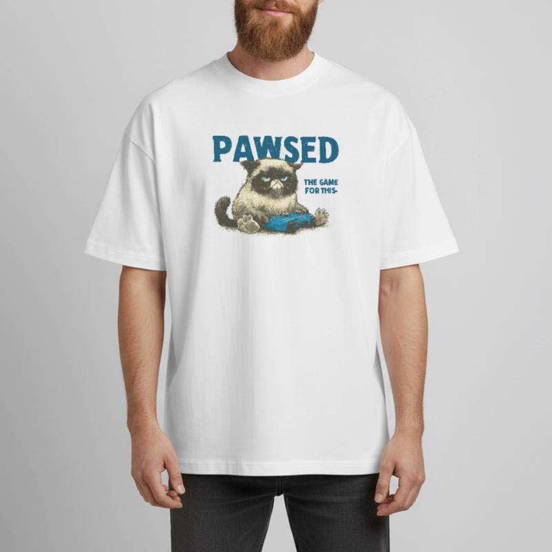 Das Spiel Cat mit Controller PAWSED Boxy Heavyweight Unisex Organic T-Shirt von Stanley/Stella