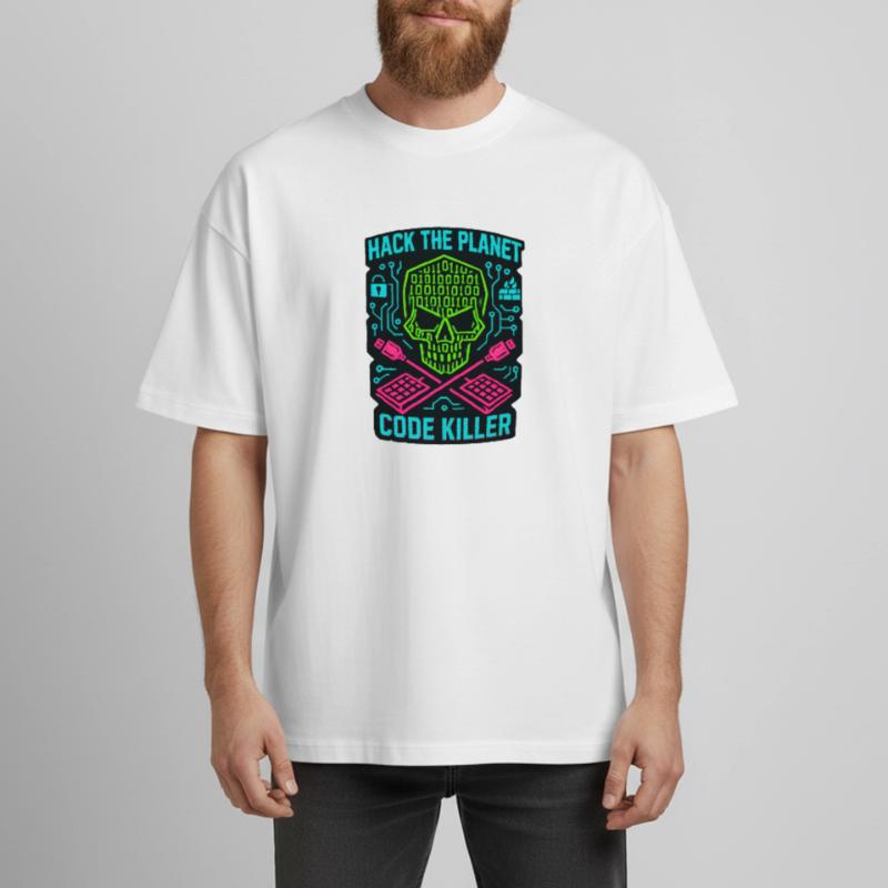 Hack the Planet Code Killer - Cybersécurité T-shirt unisexe boxy épais biologique Stanley/Stella