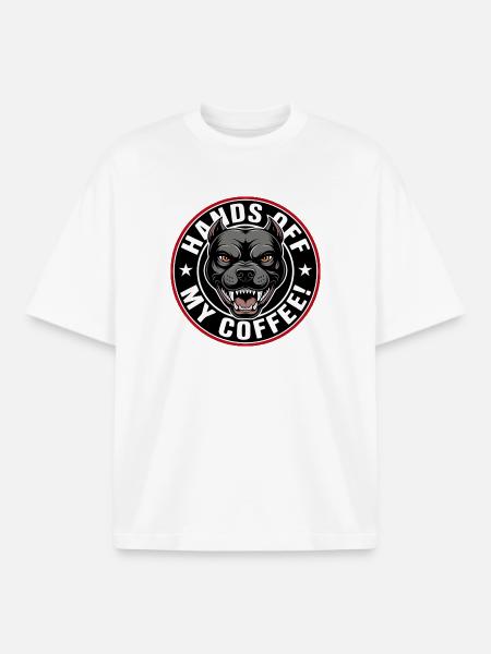 Hold My Coffee Dog Motif - Boxy Heavyweight Unisex Organic T-Shirt by Stanley/Stella - white