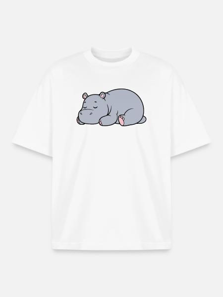 Sleeping Hippopotamus Tired Lazy Vector - Boxy Heavyweight Unisex Organic T-Shirt by Stanley/Stella - white