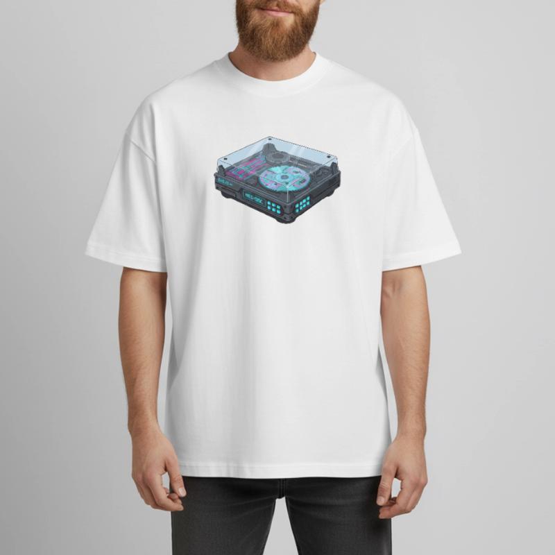 Futuristic Turntable Cool Modern Design Heavyweight Boxy Unisex T-Shirt by Stanley/Stella