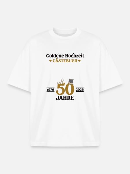 Golden Wedding Anniversary 2026 50th Wedding Anniversary Guestbook - Boxy Heavyweight Unisex Organic T-Shirt by Stanley/Stella - white