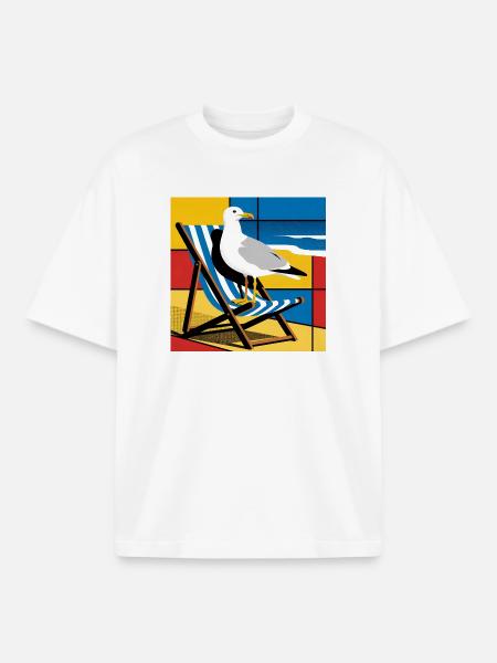 Seemöwe auf Strandstuhl Popkunst - Boxy Heavyweight Unisex Organic T-Shirt von Stanley/Stella - Weiß