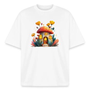 Pilzhäuschen Waldleuchten Fantasie - Boxy Heavyweight Unisex Organic T-Shirt von Stanley/Stella - Weiß - Vorne - AI Model Male 185 light (185cm) & AI Model Female 172 dark (172cm)