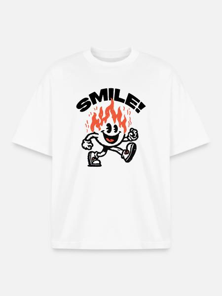 Smile! Fiery Friend Smiley - Boxy Heavyweight Unisex Organic T-Shirt by Stanley/Stella - white