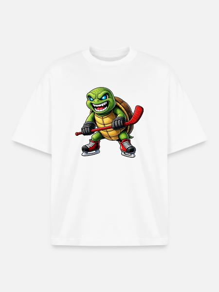 Aggressive Schildkröte Eishockey Spieler Horror - Boxy Heavyweight Unisex Organic T-Shirt by Stanley/Stella - white