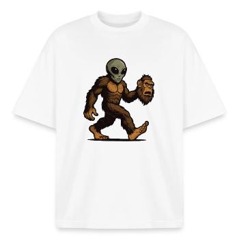 Bigfoot, Extraterrestre Sasquatch OVNI Science-fiction - T-shirt unisexe boxy épais biologique Stanley/Stella - blanc - Devant - AI Model Male 185 light (185cm) & AI Model Female 172 dark (172cm)