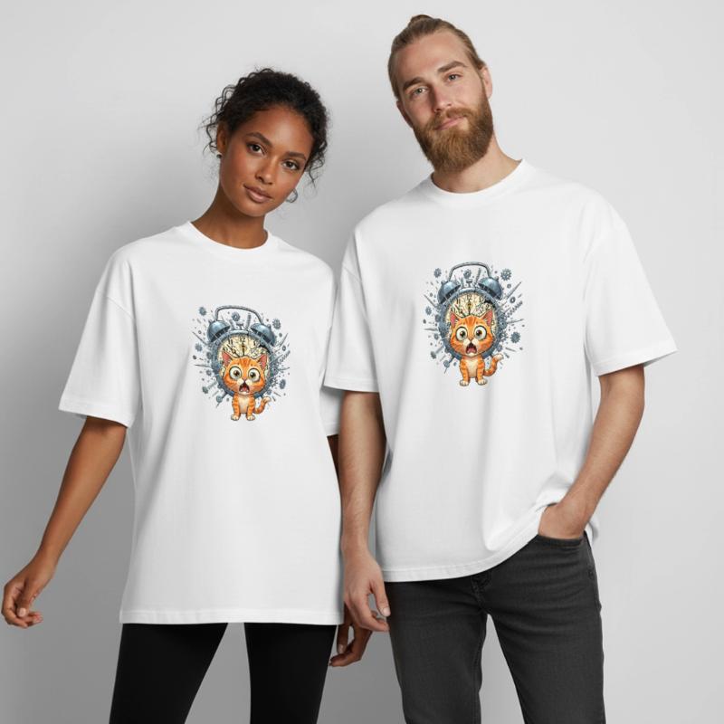 Chat steampunk devant Clockwork T-shirt unisexe boxy épais biologique Stanley/Stella