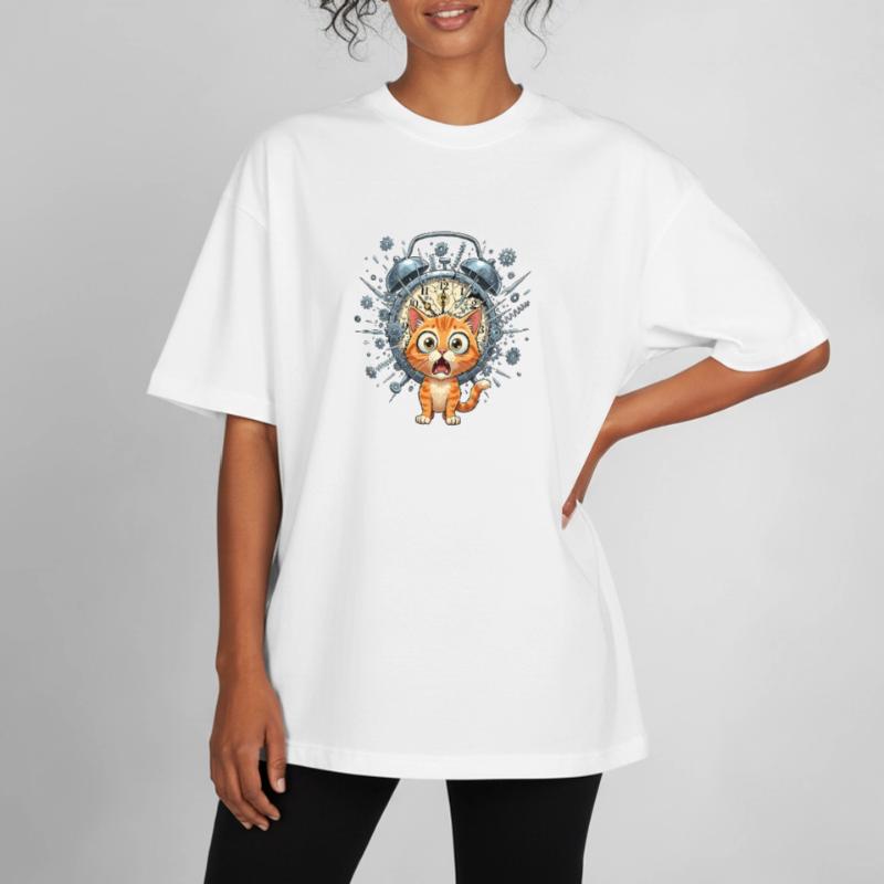 Chat steampunk devant Clockwork T-shirt unisexe boxy épais biologique Stanley/Stella