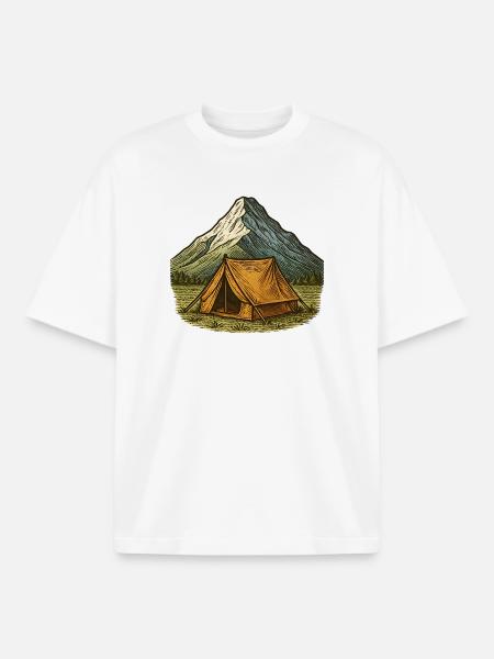 Mountain tent in the alpenglow - Boxy Heavyweight Unisex Organic T-Shirt by Stanley/Stella - white