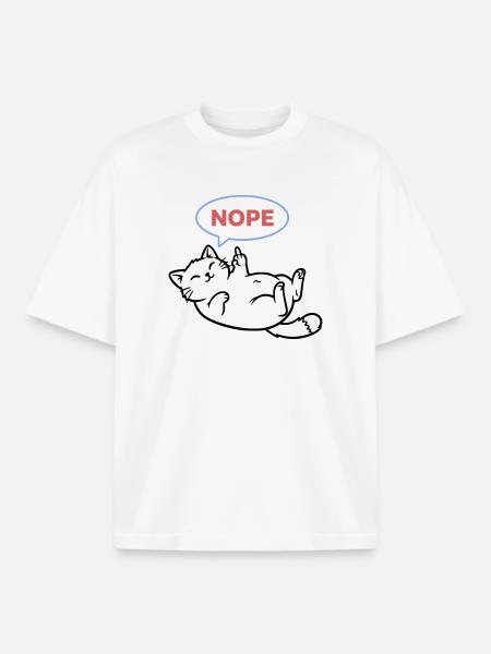 Laughing Cat Nope Middle Finger - Boxy Heavyweight Unisex Organic T-Shirt by Stanley/Stella - white
