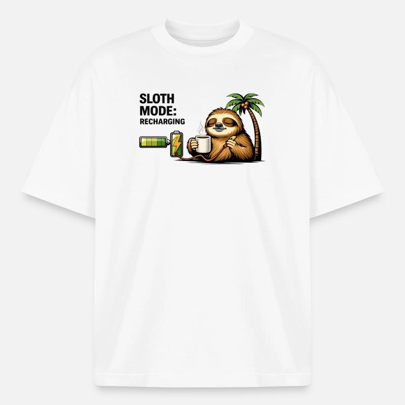 Sloth Mode Recharging Coffee - Heavyweight Boxy Unisex T-Shirt by Stanley/Stella - white