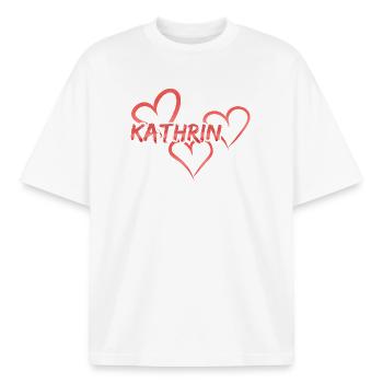 Kathrin as a first name - Boxy Heavyweight Unisex Organic T-Shirt by Stanley/Stella - white - Front - AI Model Male 185 light (185cm) & AI Model Female 172 dark (172cm)