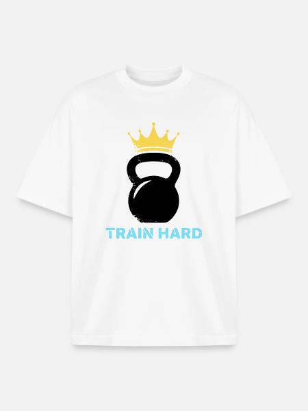 Kettlebell Crown Train Hard - Boxy Heavyweight Unisex Organic T-Shirt by Stanley/Stella - white