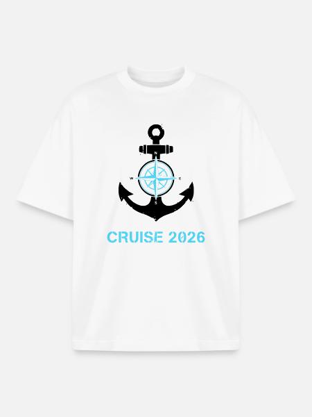 Anchor Compass Cruise 2026 Logo - Boxy Heavyweight Unisex Organic T-Shirt by Stanley/Stella - white