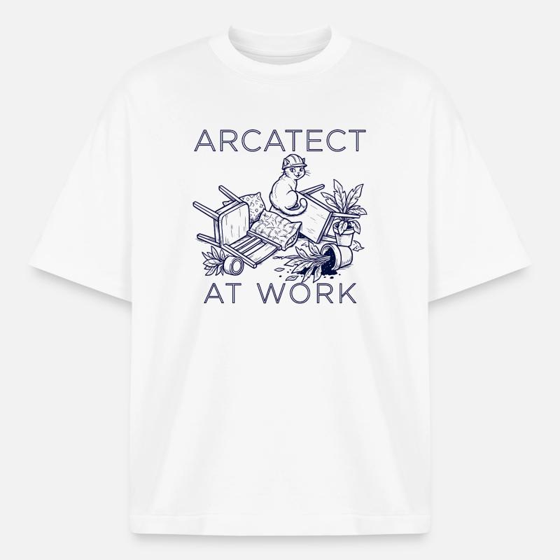 Worker's cat at work - Boxy Heavyweight Unisex Organic T-Shirt by Stanley/Stella - white