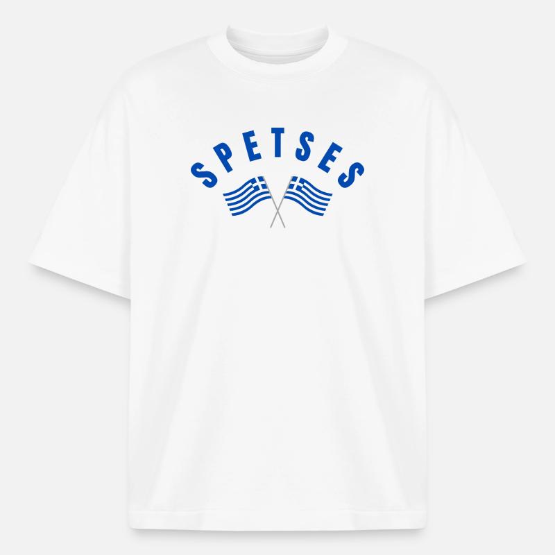 Drapeaux grecs de Spetses - T-shirt unisexe épais coupe boxy Stanley/Stella - blanc