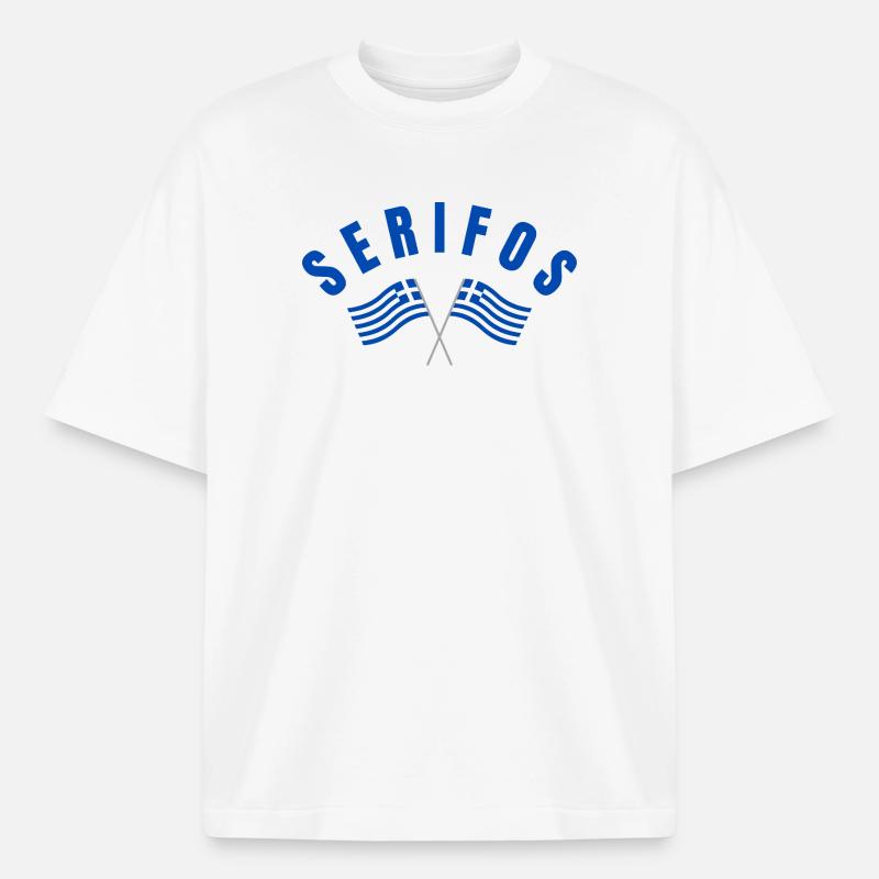 Drapeaux grecs de Serifos - T-shirt unisexe épais coupe boxy Stanley/Stella - blanc