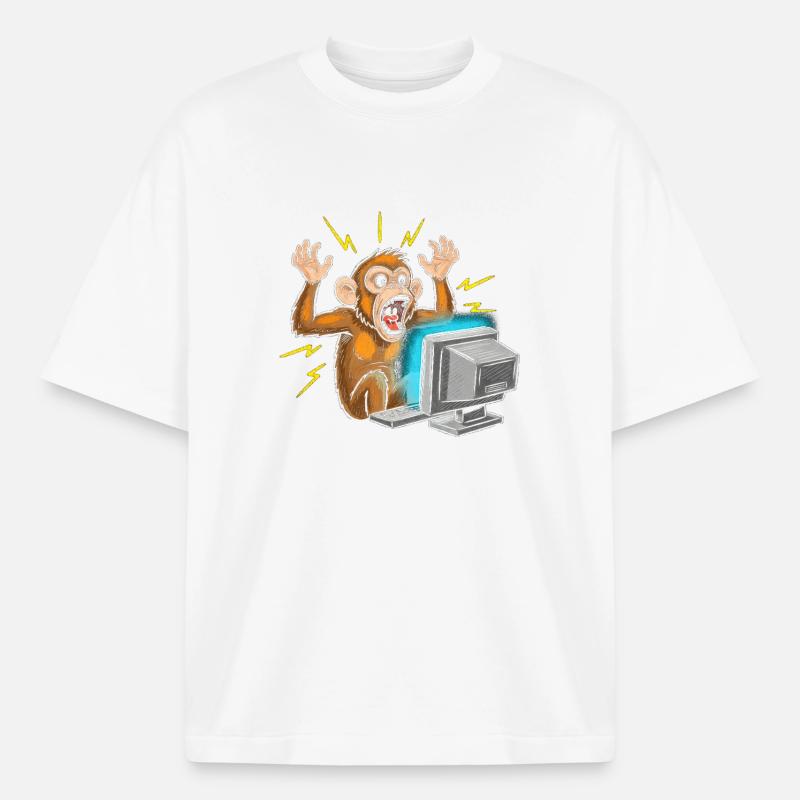 Monkey Computer Outbreak - Heavyweight Boxy Unisex T-Shirt by Stanley/Stella - white