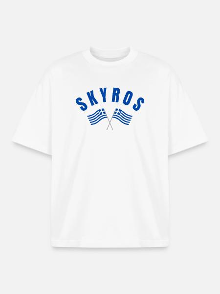 Skyros Greek Crossed Flags - Boxy Heavyweight Unisex Organic T-Shirt by Stanley/Stella - white