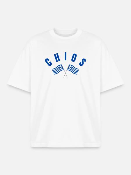 Chios Croisé des drapeaux grecs - T-shirt unisexe boxy épais biologique Stanley/Stella - blanc