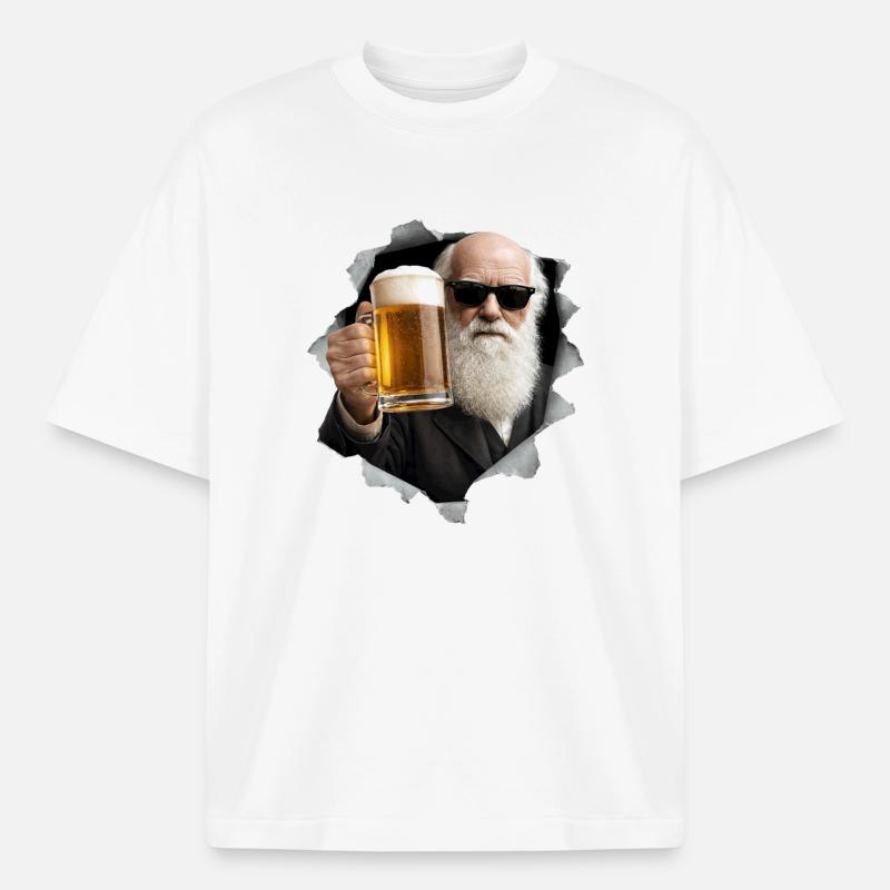 Charles Darwin hält ein Bier - Boxy Heavyweight Unisex Organic T-Shirt von Stanley/Stella - Weiß