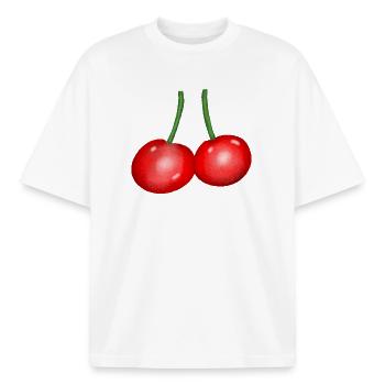 Cherry Duo Fruit Cherry Fruit - Boxy Heavyweight Unisex Organic T-Shirt by Stanley/Stella - white - Front - AI Model Male 185 light (185cm) & AI Model Female 172 dark (172cm)