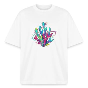 Tourbillon de corail néon - T-shirt unisexe boxy épais biologique Stanley/Stella - blanc - Devant - AI Model Male 185 light (185cm) & AI Model Female 172 dark (172cm)