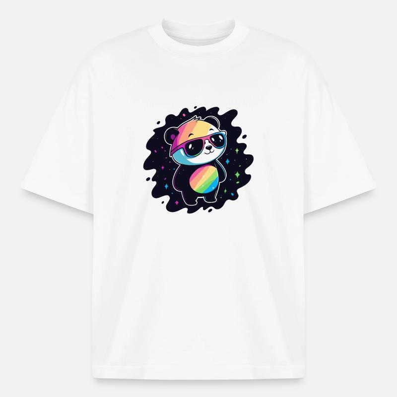 Panda Rainbow Galaxy Cool Glasses - Heavyweight Boxy Unisex T-Shirt by Stanley/Stella - white