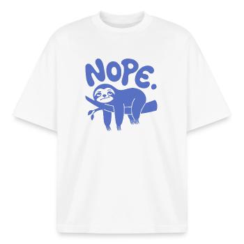 Funny Sloth "Nope" - Lazy Nap & Procrastination - Boxy Heavyweight Unisex Organic T-Shirt by Stanley/Stella - white - Front - AI Model Male 185 light (185cm) & AI Model Female 172 dark (172cm)