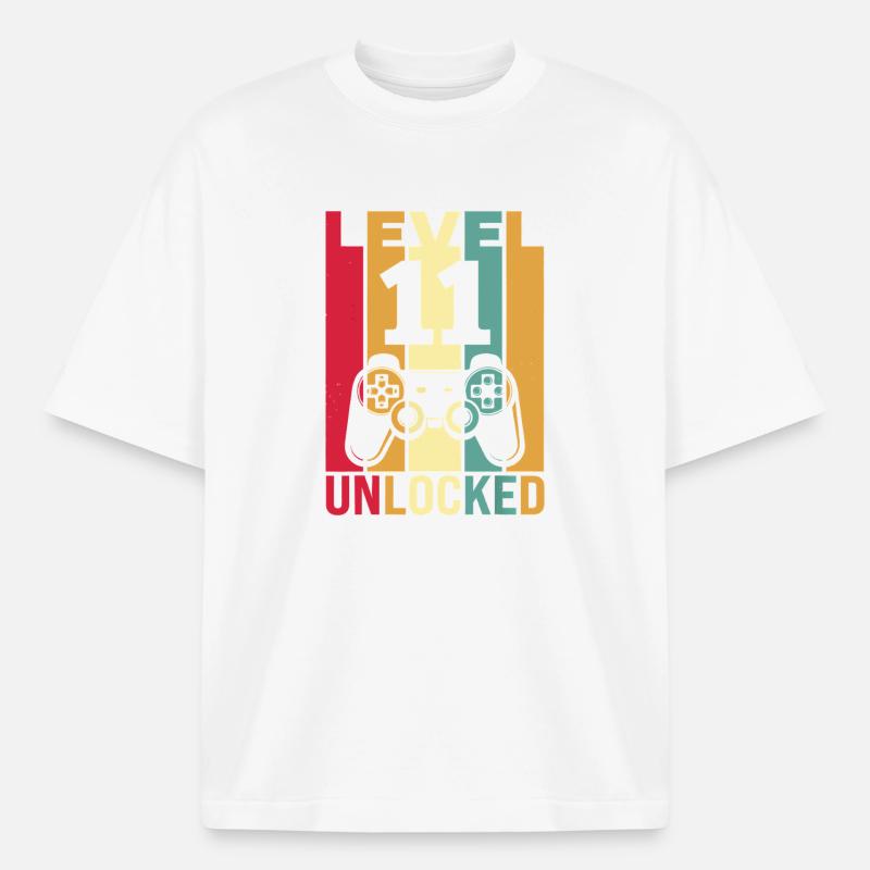 Level Up Unlocked Retro Controller - Boxy Heavyweight Unisex Organic T-Shirt by Stanley/Stella - white