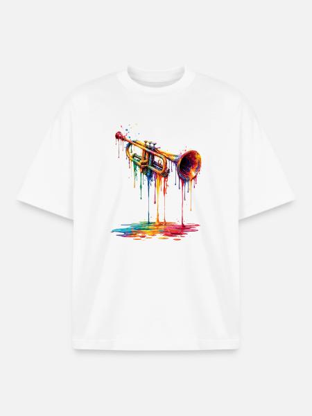 Trumpet with dripping paint - Boxy Heavyweight Unisex Organic T-Shirt by Stanley/Stella - white