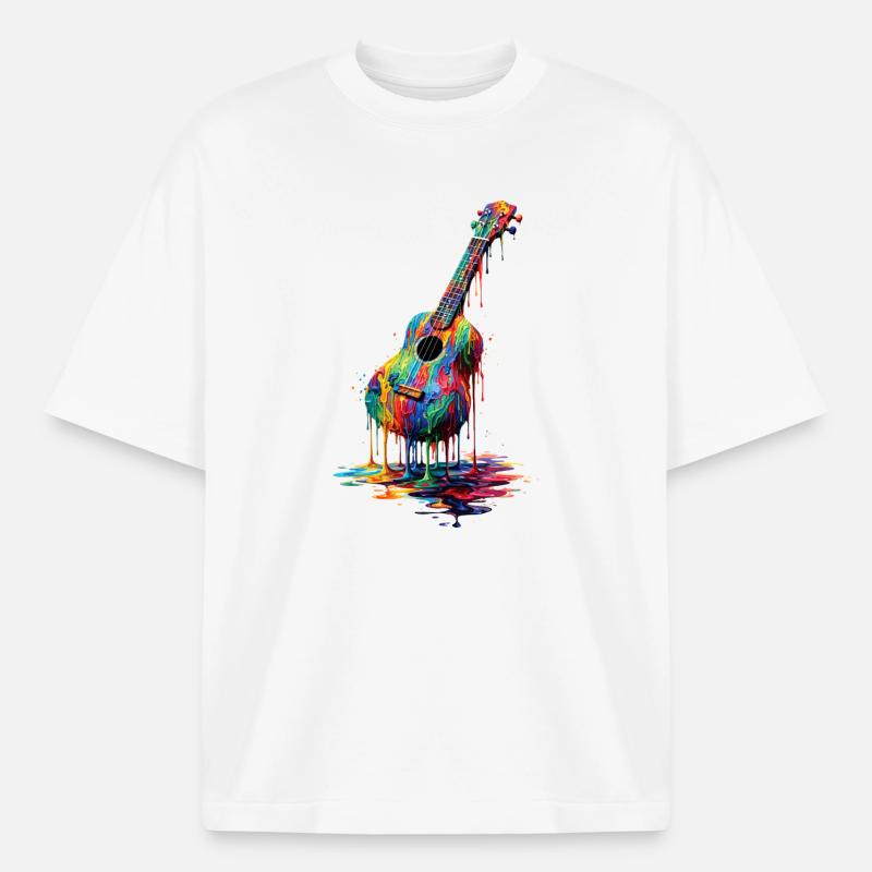 Ukulele with dripping paint - Heavyweight Boxy Unisex T-Shirt by Stanley/Stella - white