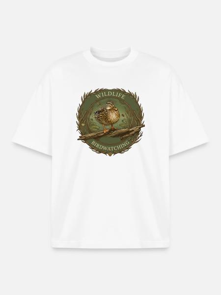 Bird Watching Wildlife Emblem - Boxy Heavyweight Unisex Organic T-Shirt by Stanley/Stella - white