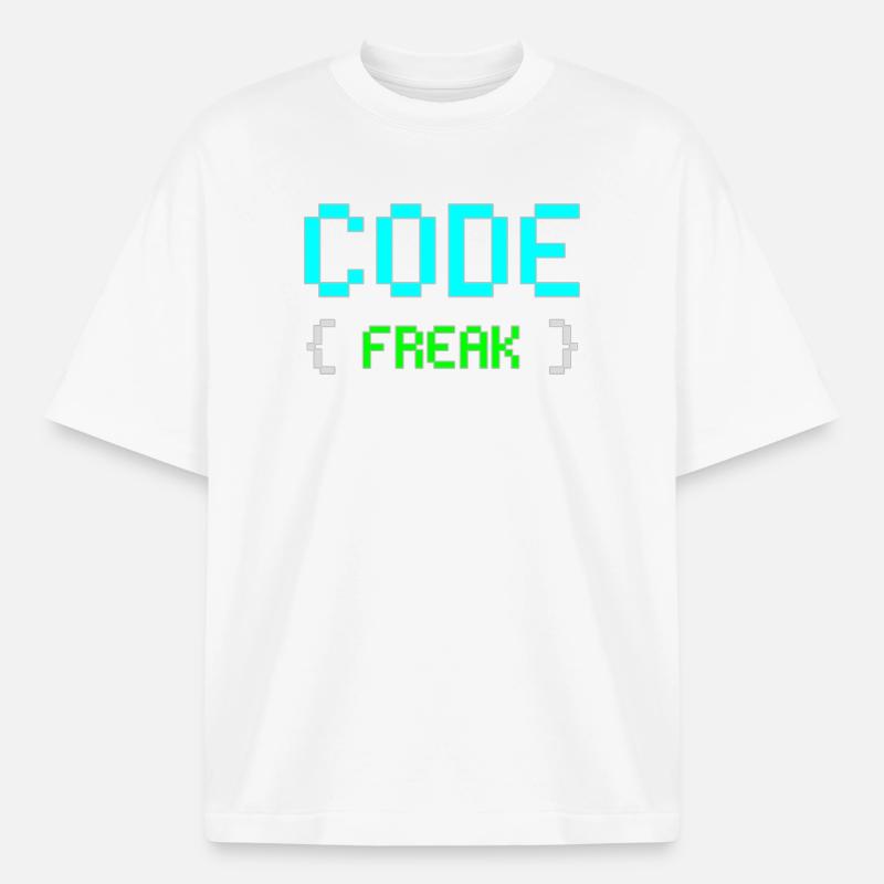 Pixel Code Freak Neon Tee - Boxy Heavyweight Unisex Organic T-Shirt by Stanley/Stella - white